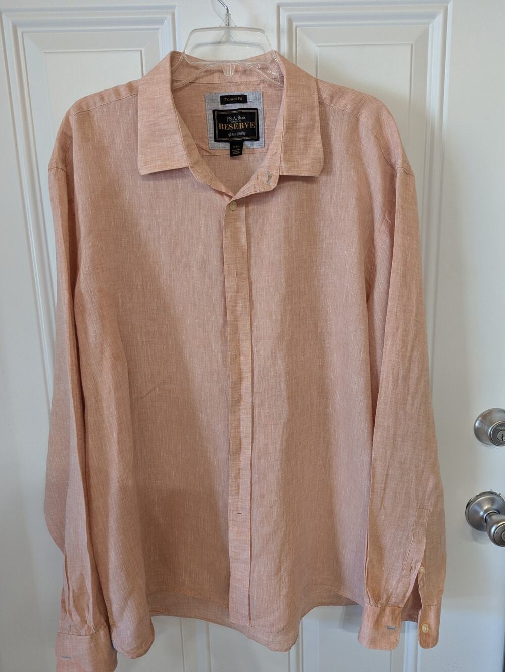 Jos A Bank Reserve Shirt 2XL Peach 100% Linen Long Sleeve Button Up